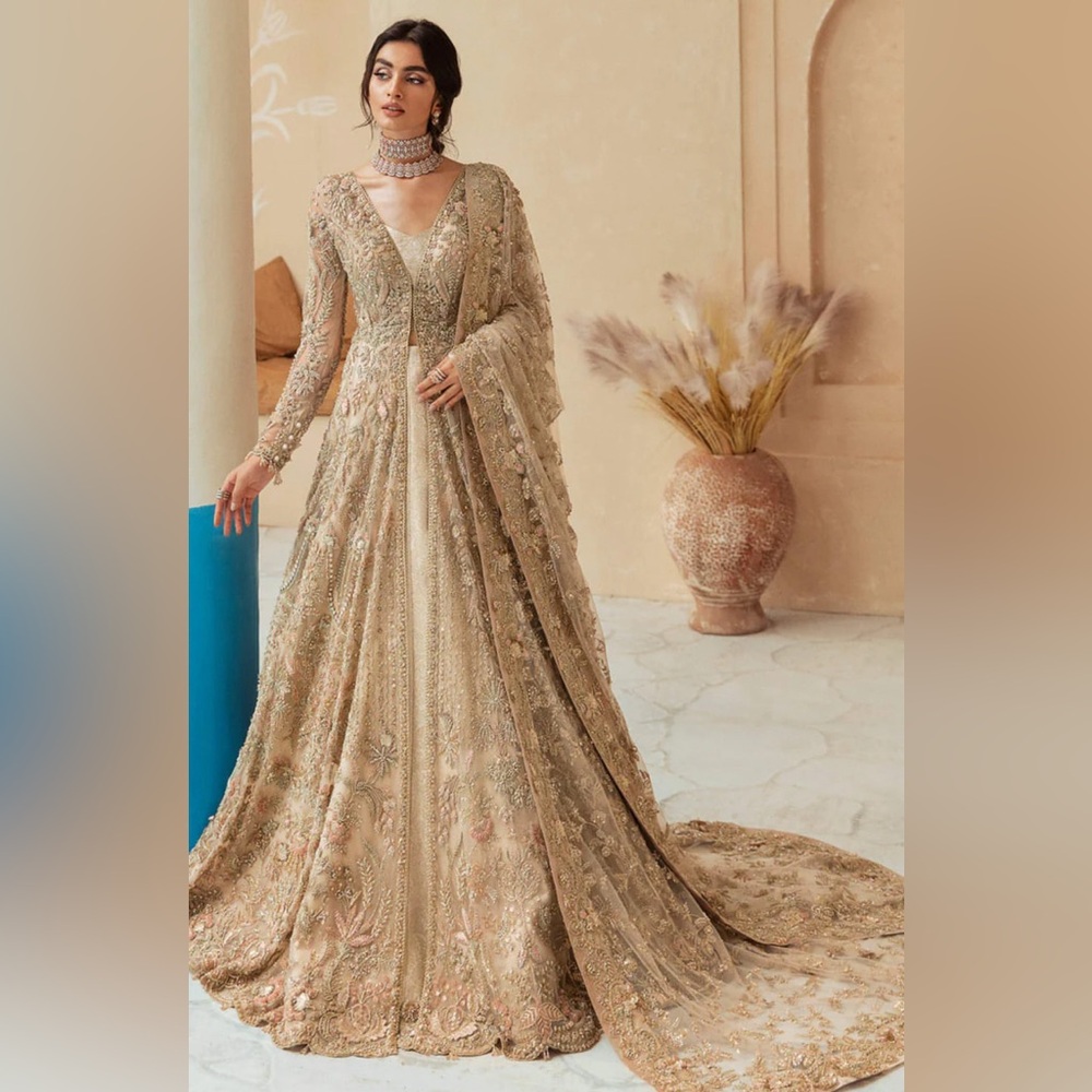 Desi Designer Pakistani/Indian Bridal Gold and Blush Pink Dress